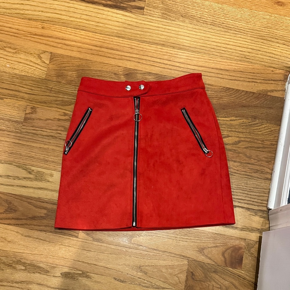 Red suede Zippered Women's Skirt